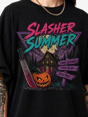 Slasher Summer T-Shirt, 80s Halloween, Summerween Shirt, Spooky Camp Tee